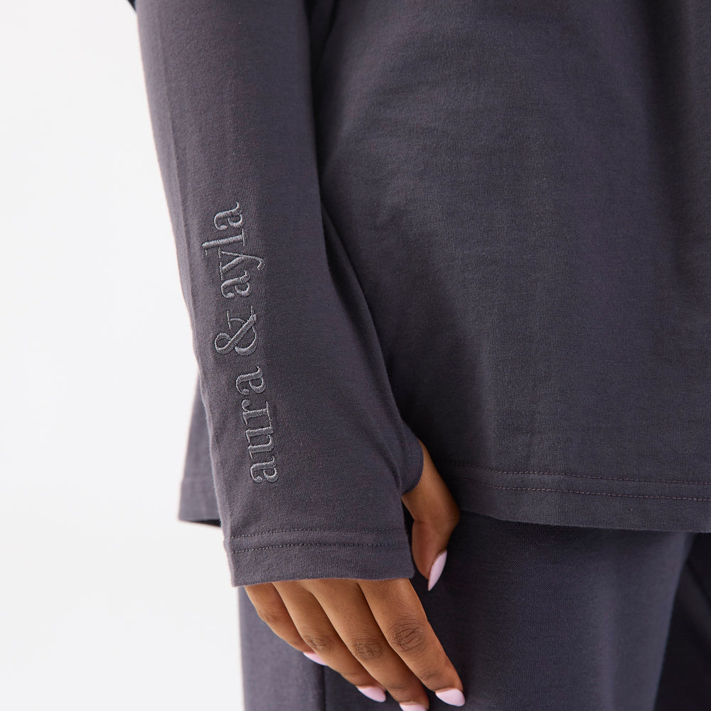 
                      
                        Dark Grey Embroidered High Neck Top
                      
                    
