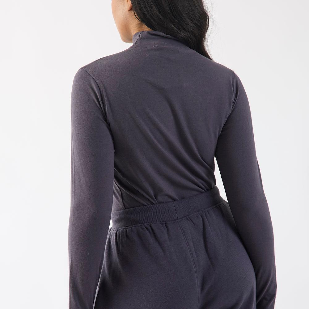 Dark Grey Embroidered High Neck Top