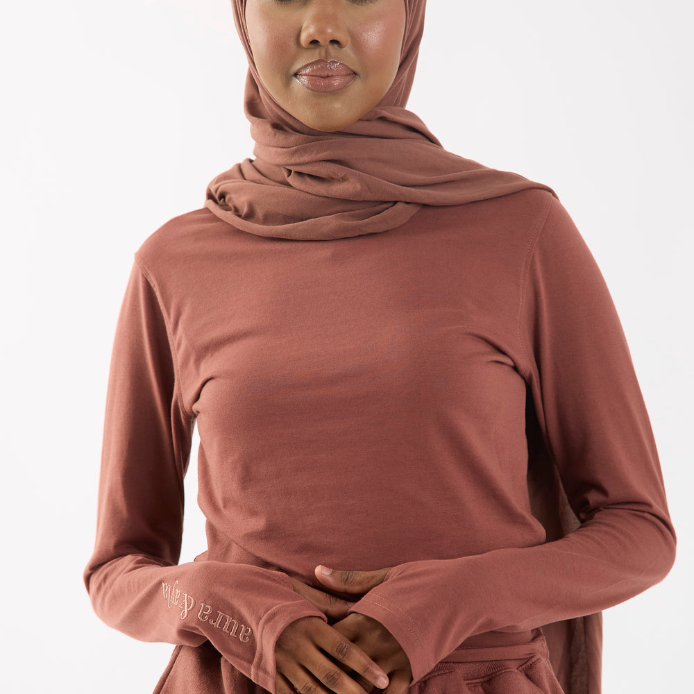 Copper Brown Embroidered High Neck Top