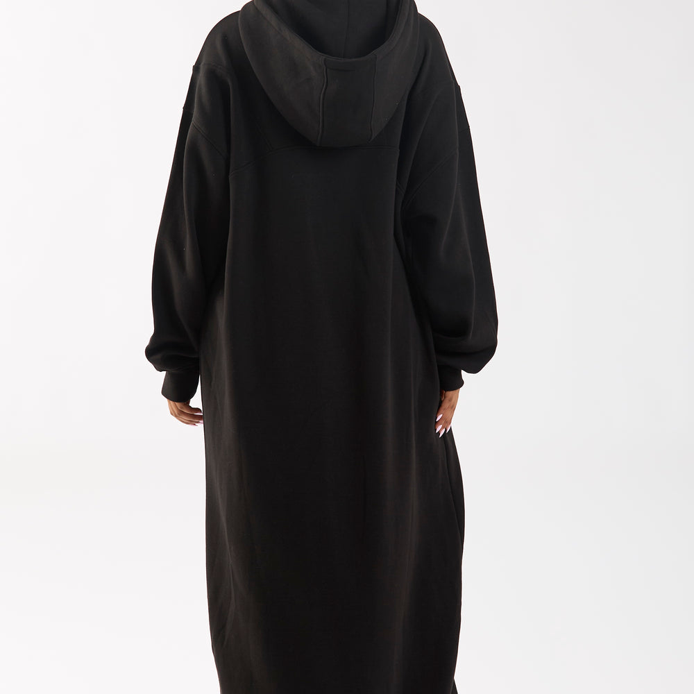 Black Embroidered Oversized Longline Full Length Zip Up Hoodie