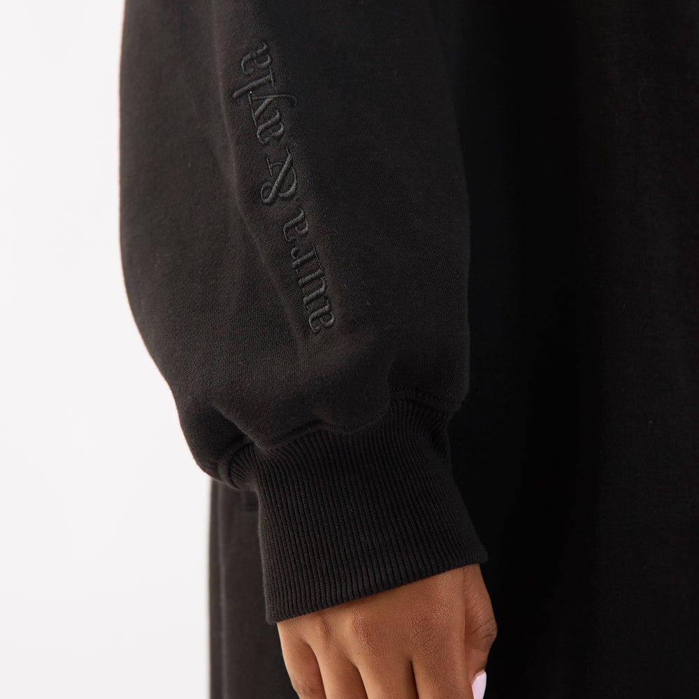 
                      
                        Black Embroidered Oversized Longline Full Length Zip Up Hoodie
                      
                    