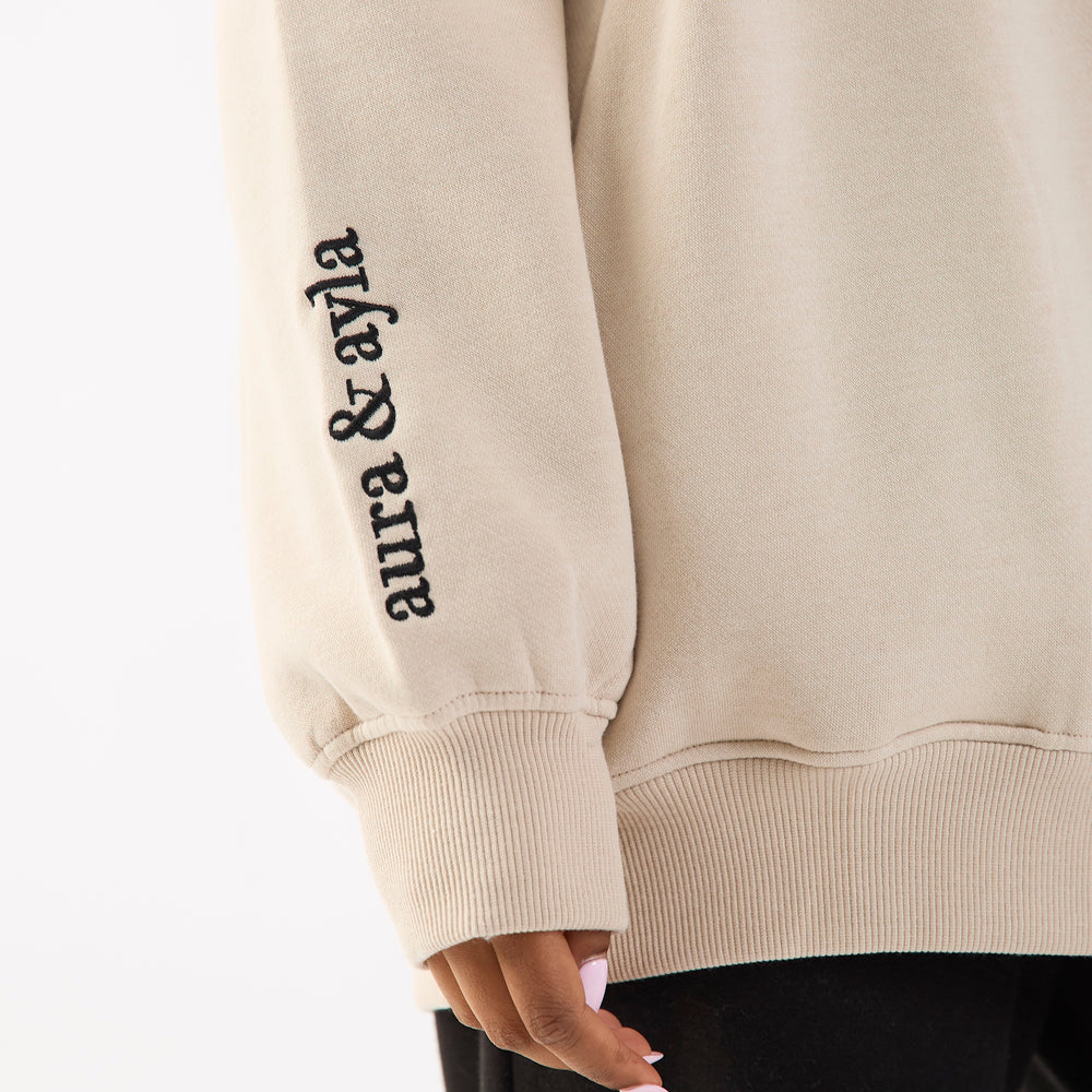 
                      
                        Sand Embroidered Oversized Quarter Zip Longline Sweatshirt
                      
                    