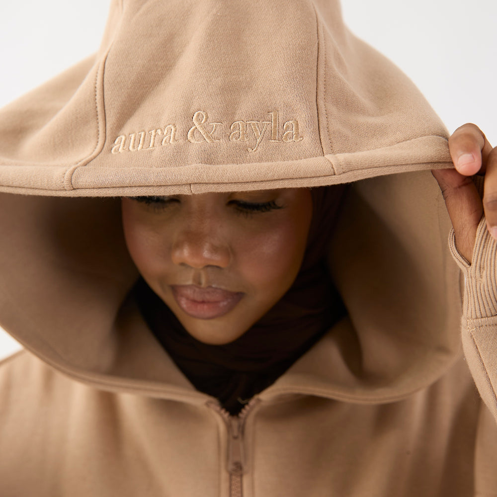 
                      
                        Camel Embroidered Longline Midi Oversized Zip Hoodie
                      
                    