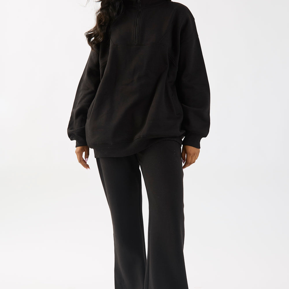 
                      
                        Black Embroidered Oversized Quarter Zip Longline Sweatshirt
                      
                    