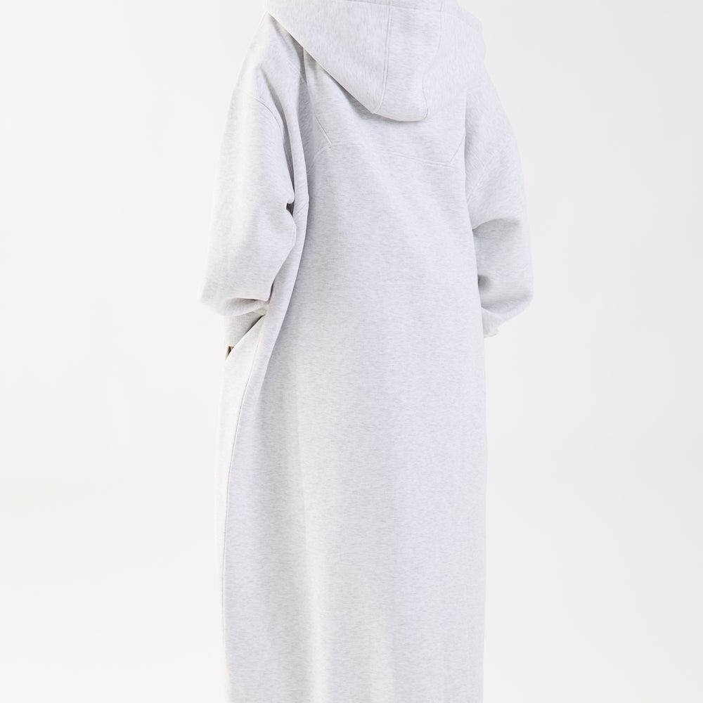 Grey Marl Embroidered Longline Full Length Oversized Zip Up Hoodie