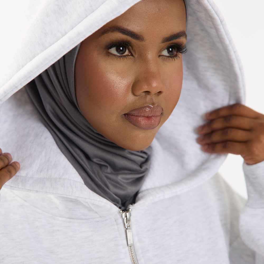 
                      
                        Grey Marl Embroidered Longline Full Length Oversized Zip Up Hoodie
                      
                    