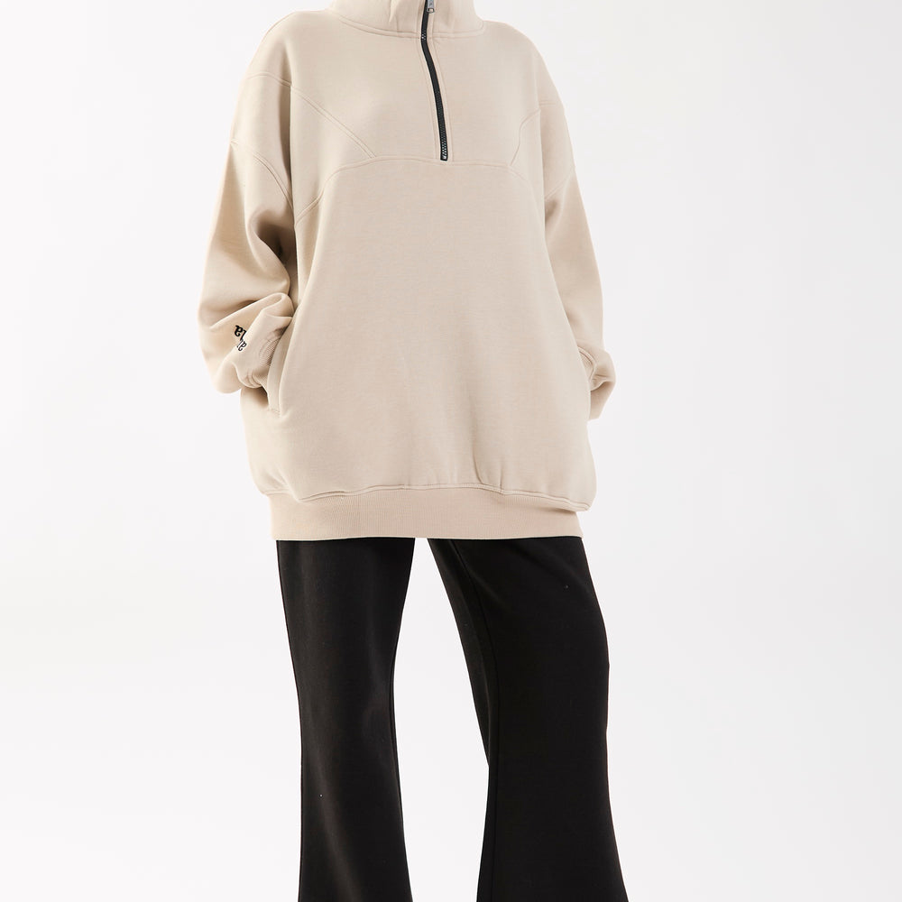 
                      
                        Sand Embroidered Oversized Quarter Zip Longline Sweatshirt
                      
                    