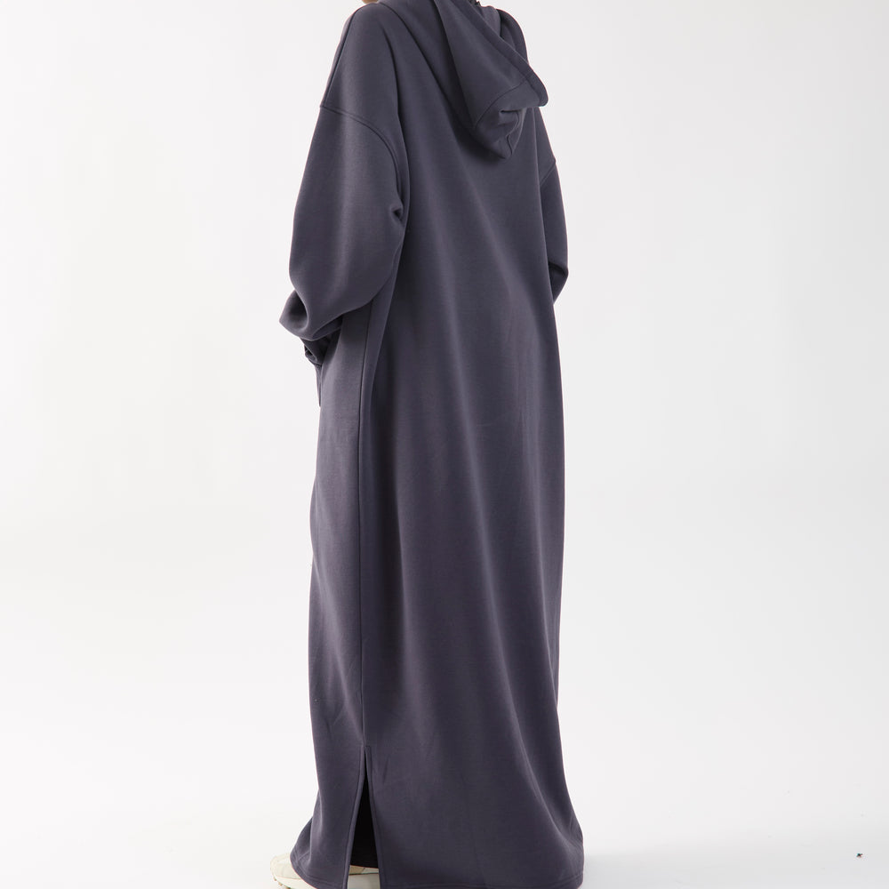Dark Grey Embroidered Longline Full Length Oversized Zip Up Hoodie