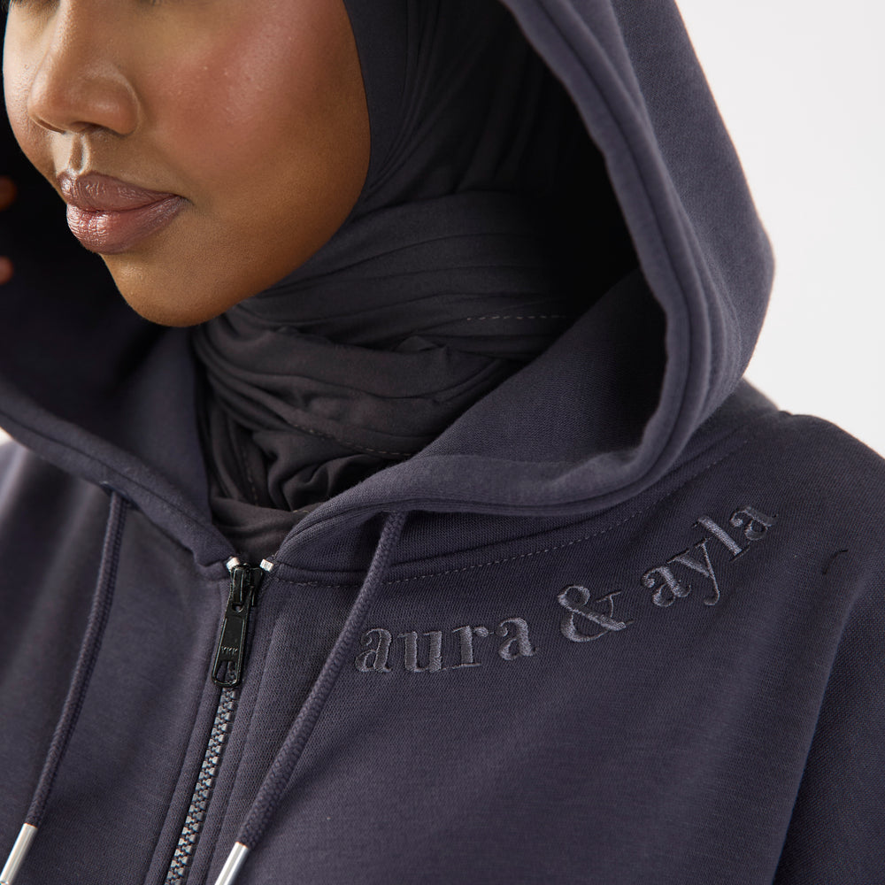 
                      
                        Dark Grey Embroidered Longline Full Length Oversized Zip Up Hoodie
                      
                    