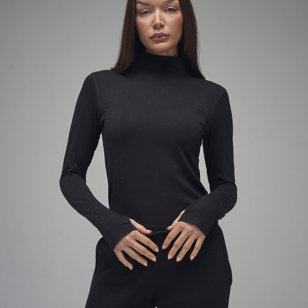 Black Embroidered High Neck Top