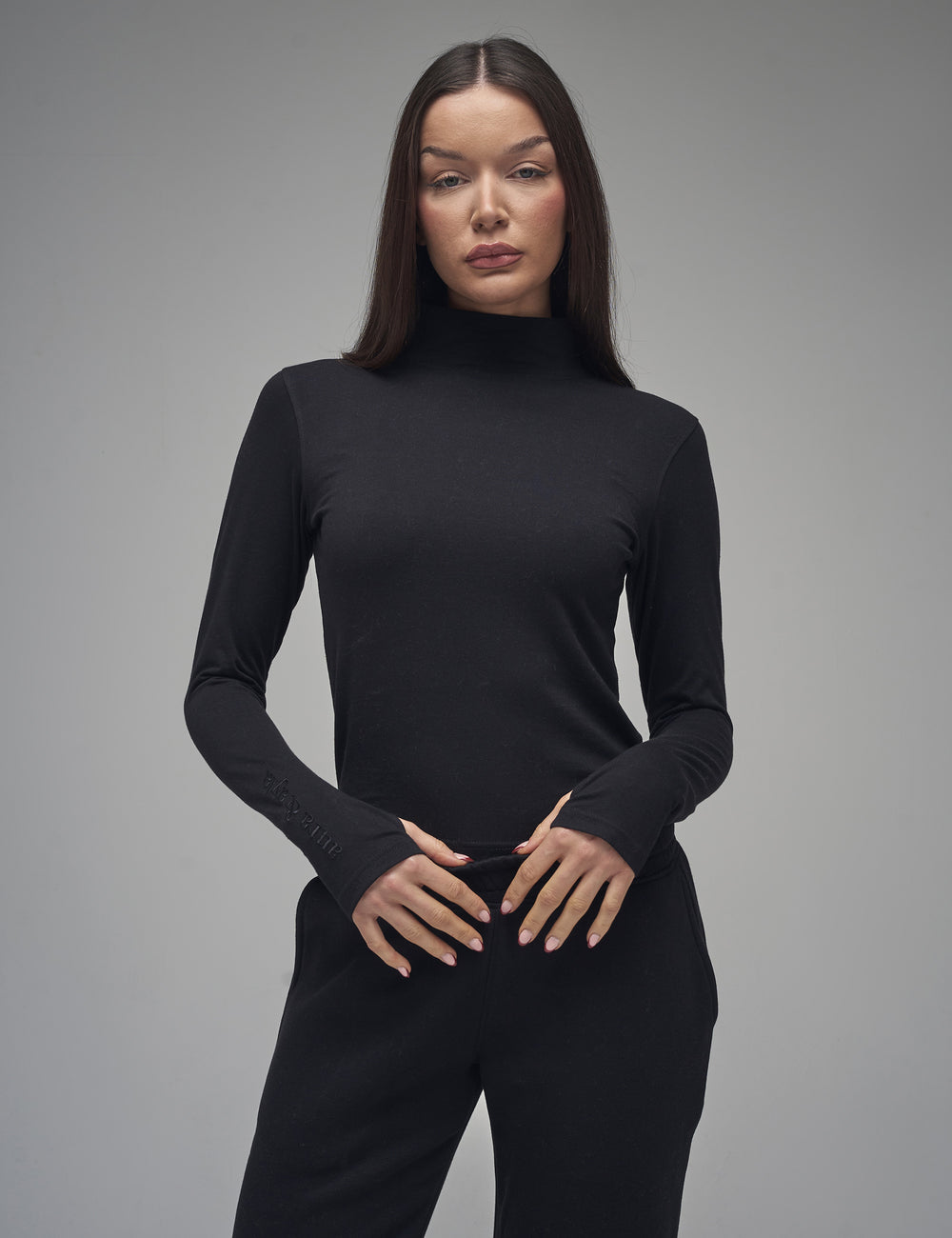 Black Embroidered High Neck Top