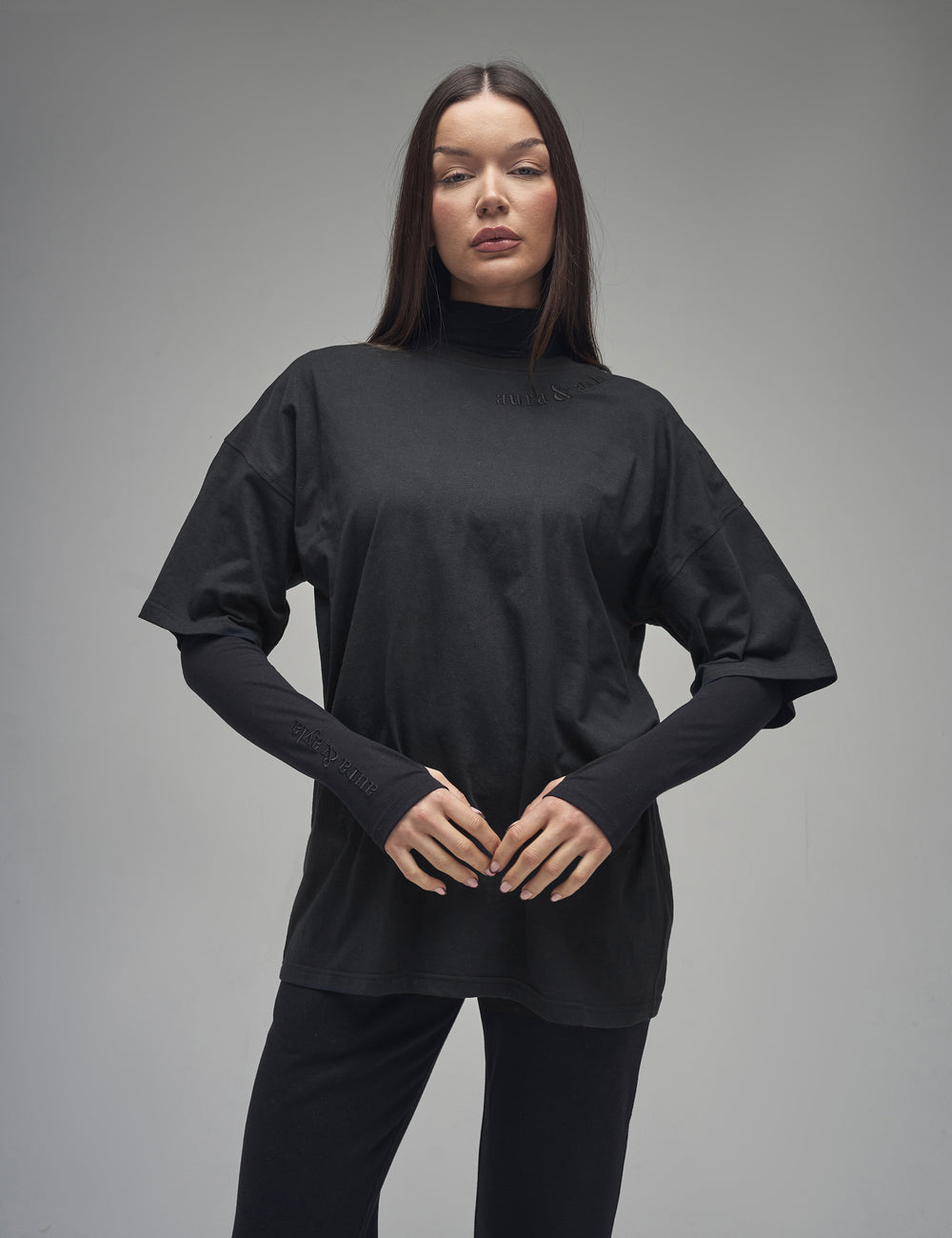 Black Embroidered Half Sleeve Oversized T-Shirt