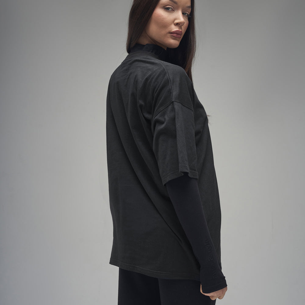 Black Embroidered Half Sleeve Oversized T-Shirt