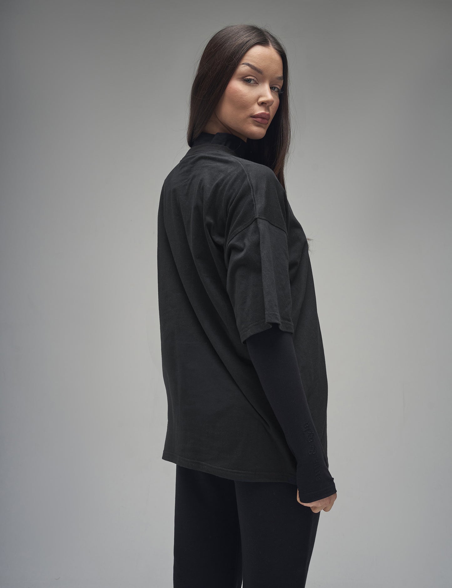 Black Embroidered Half Sleeve Oversized T-Shirt