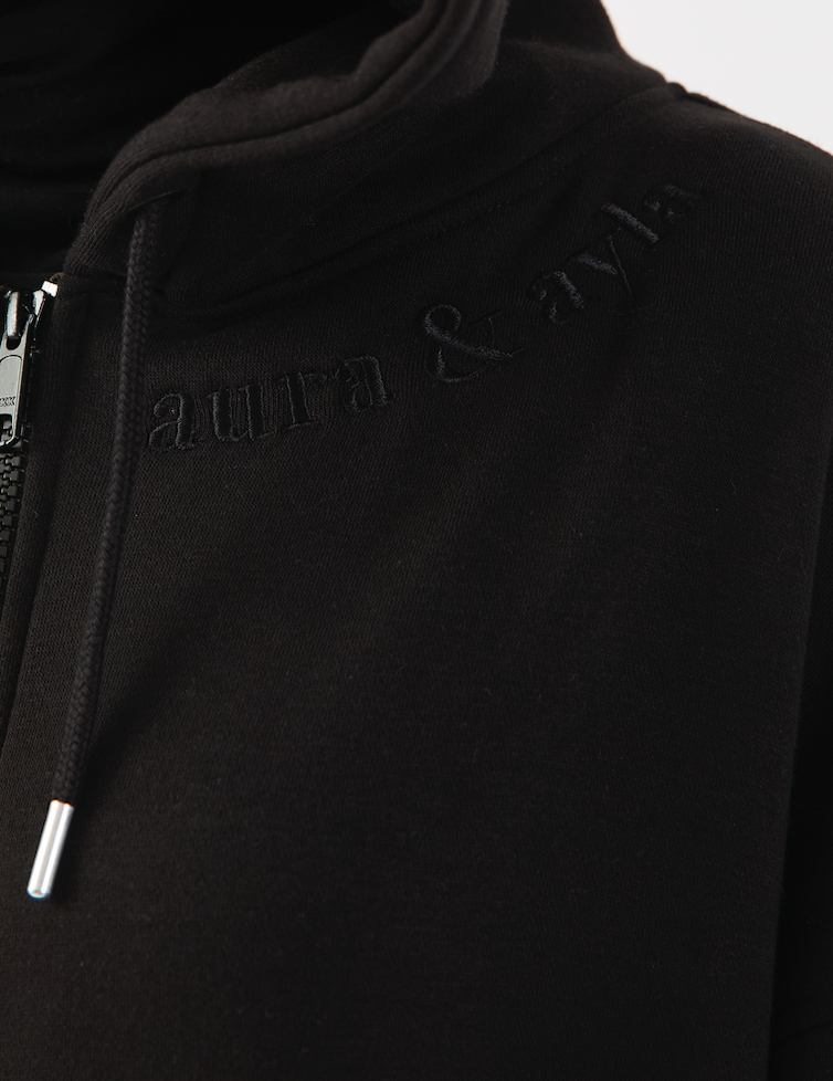 
                      
                        Black Embroidered Tall Length Oversized Zip Up Longline Full Length Hoodie
                      
                    