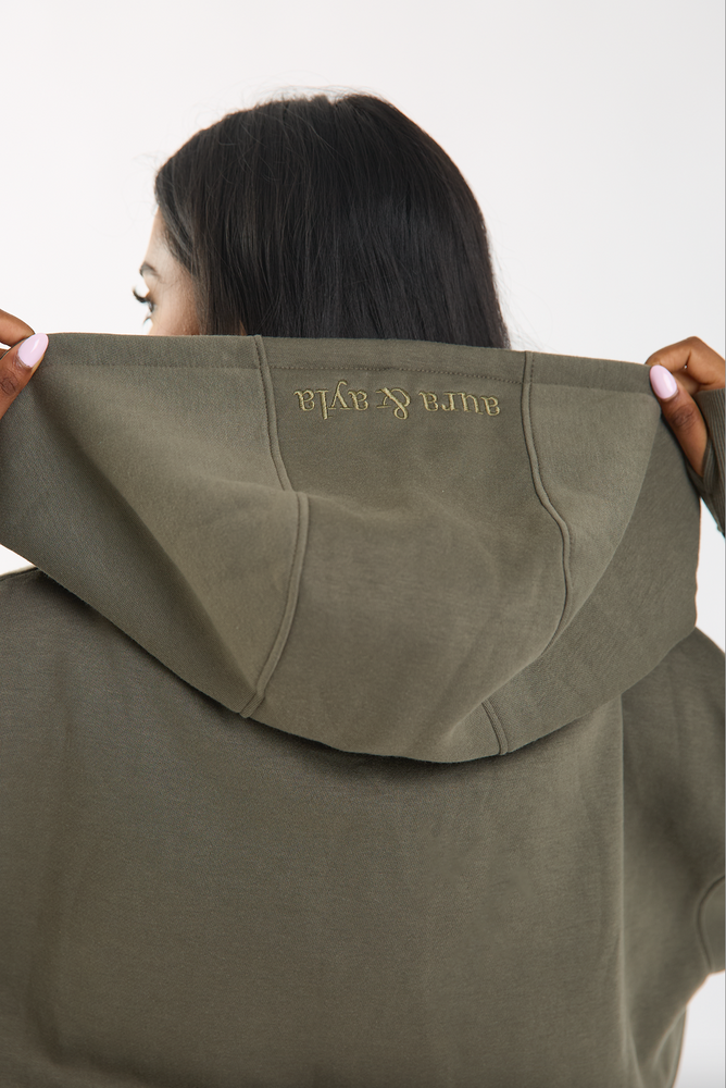 
                      
                        Dark Green Embroidered Longline Midi Zip Hoodie
                      
                    